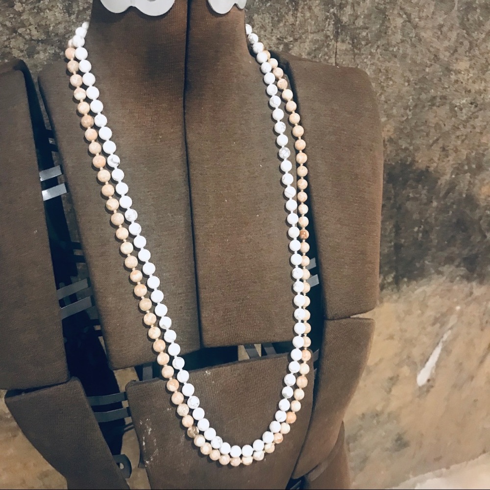 Vintage Beaded Necklaces Marble Stone 90s View 2